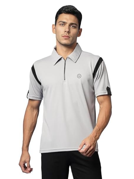 Men Stretchable Gym T Shirts Front Half Zip