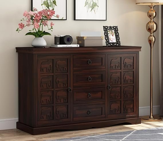 Soni Art Exports Brown Color Tinto Reclaimed Wood Sideboard With 4 Gate & 4 Drawer 71x20x35 inch