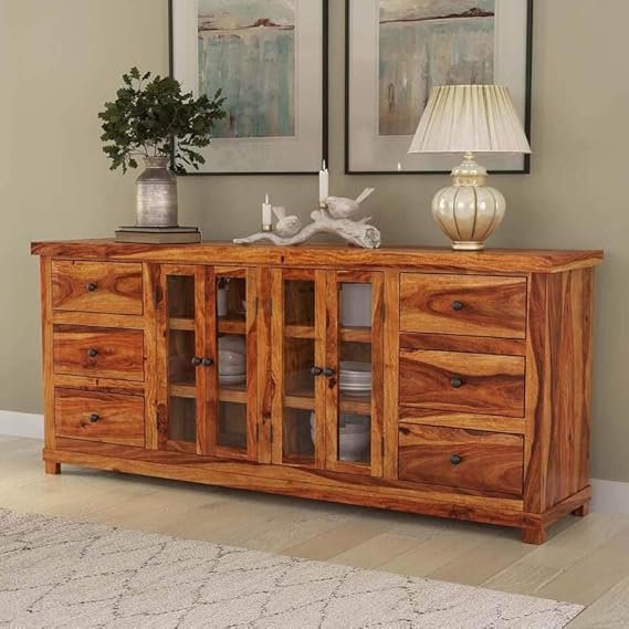 Soni Art Exports Brown Color Colorado Mango Wood Gray finish Sideboard With 6 Drawer 40x12x40 inch
