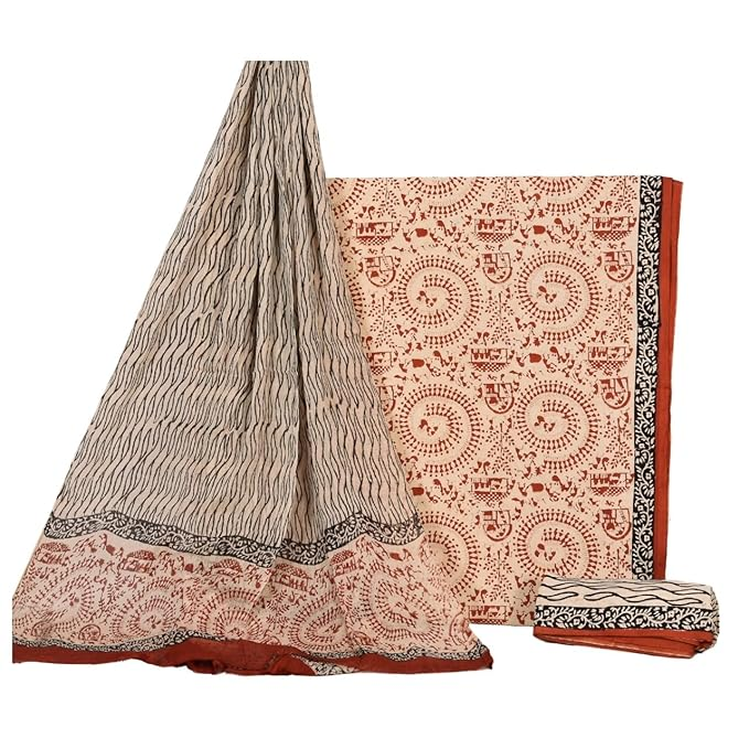 Hand Block Printed Cotton Suit With Ciffion Dupatta