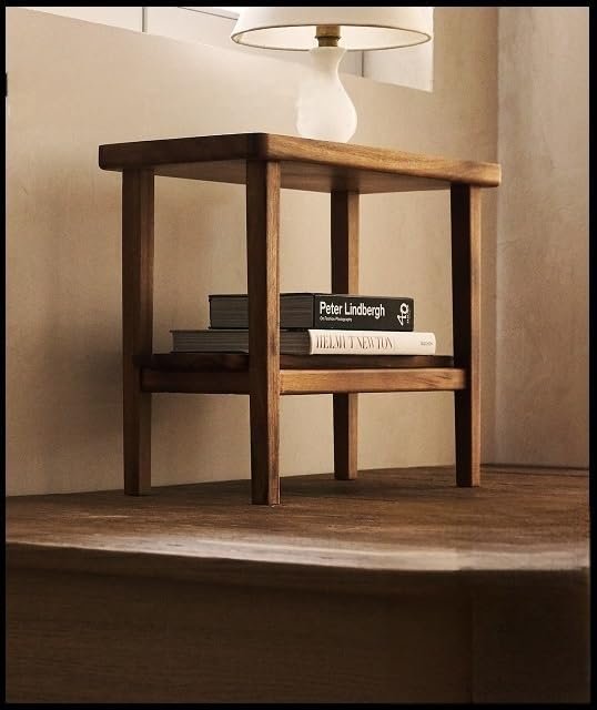 50 Cm Pine Wood Block Metal Legs Night Stand