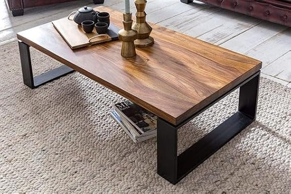 pine and black solid wood coffee table