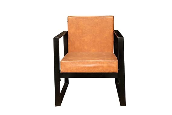 MS Iron With Genuine Goat Leather Seat Vintage Dining Chair