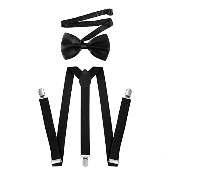 Elastic Clothera Black Suspender Bow Tie Set