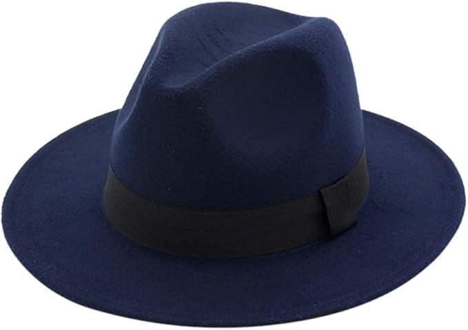 Navy Blue Plain Dyed Fashion Straw Fedora Summer Hat, Size: 58