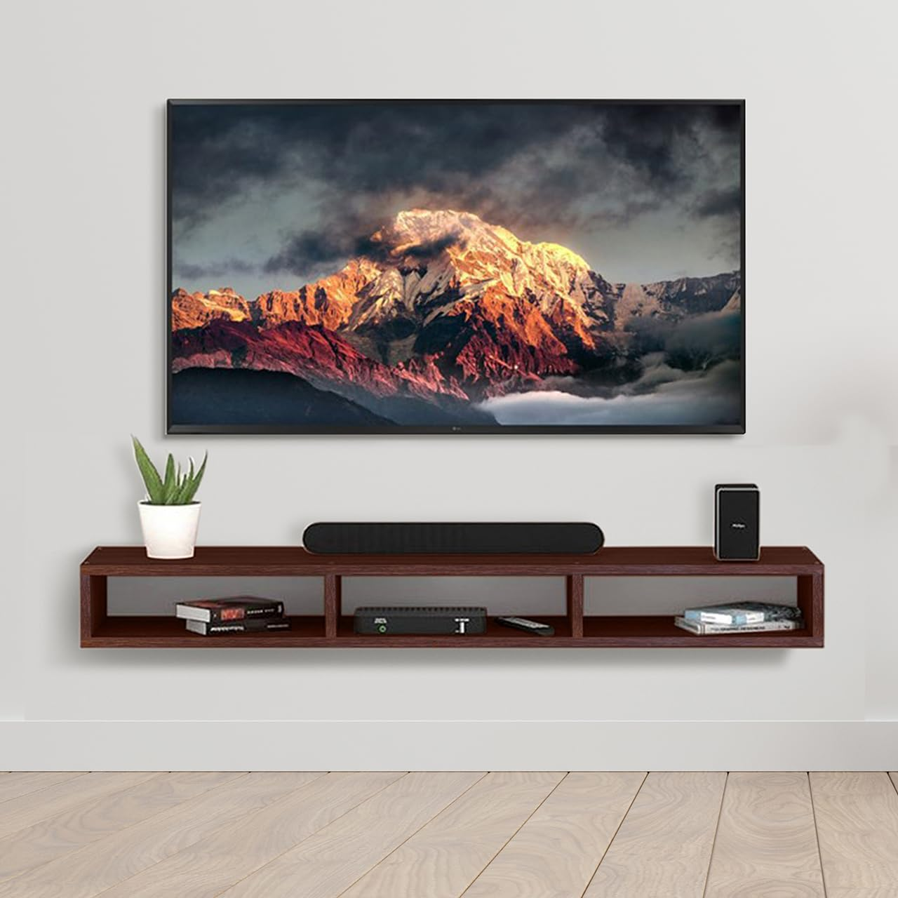 Wooden TV Wall Unit, Cherry Finish