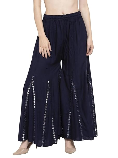Party Wear Mirror Work Palazzo, Wide Leg Bottom, Size: Free Size