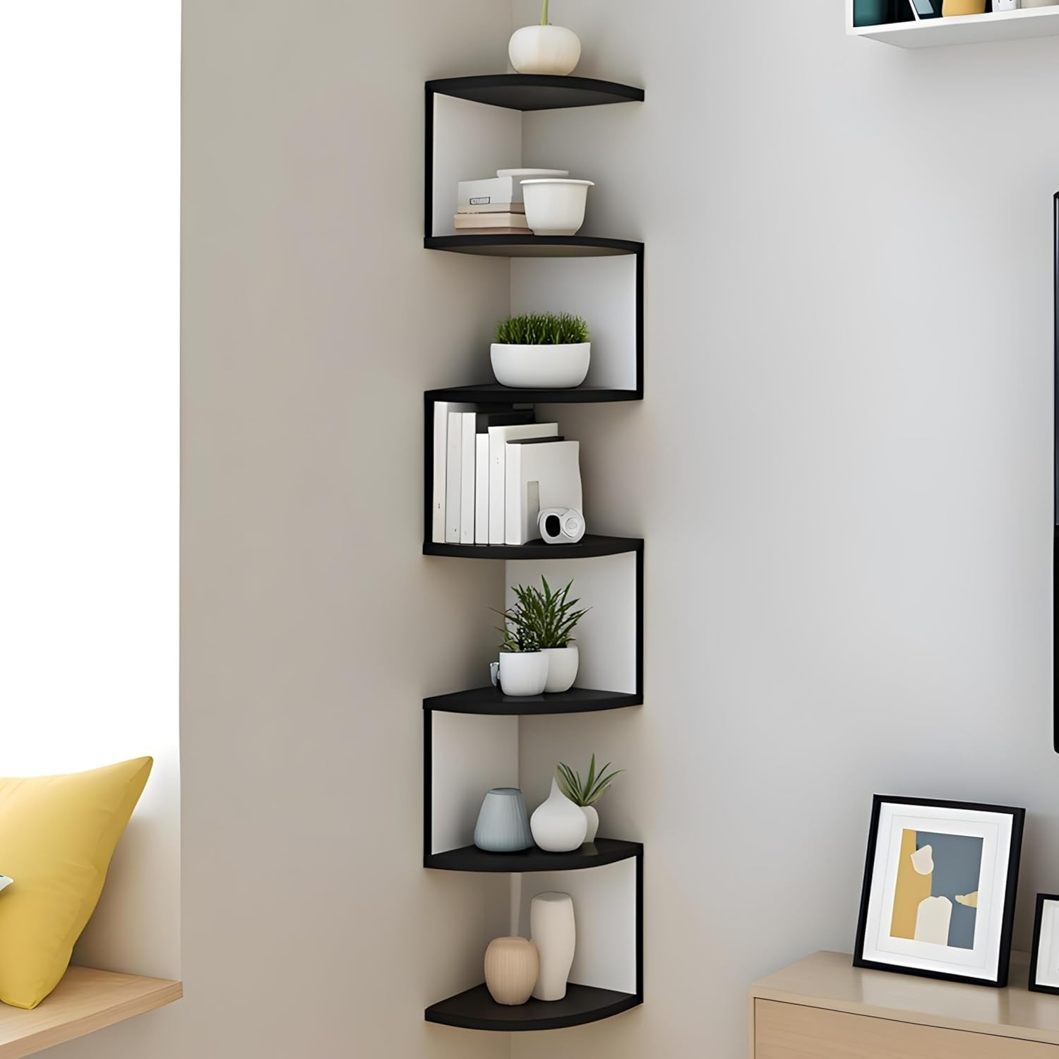 Polished Wooden Wall Display Bookracks, Free Standing, 7 Shelves