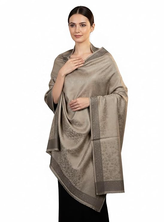 Border Stripe Kani Shawl With Fringes
