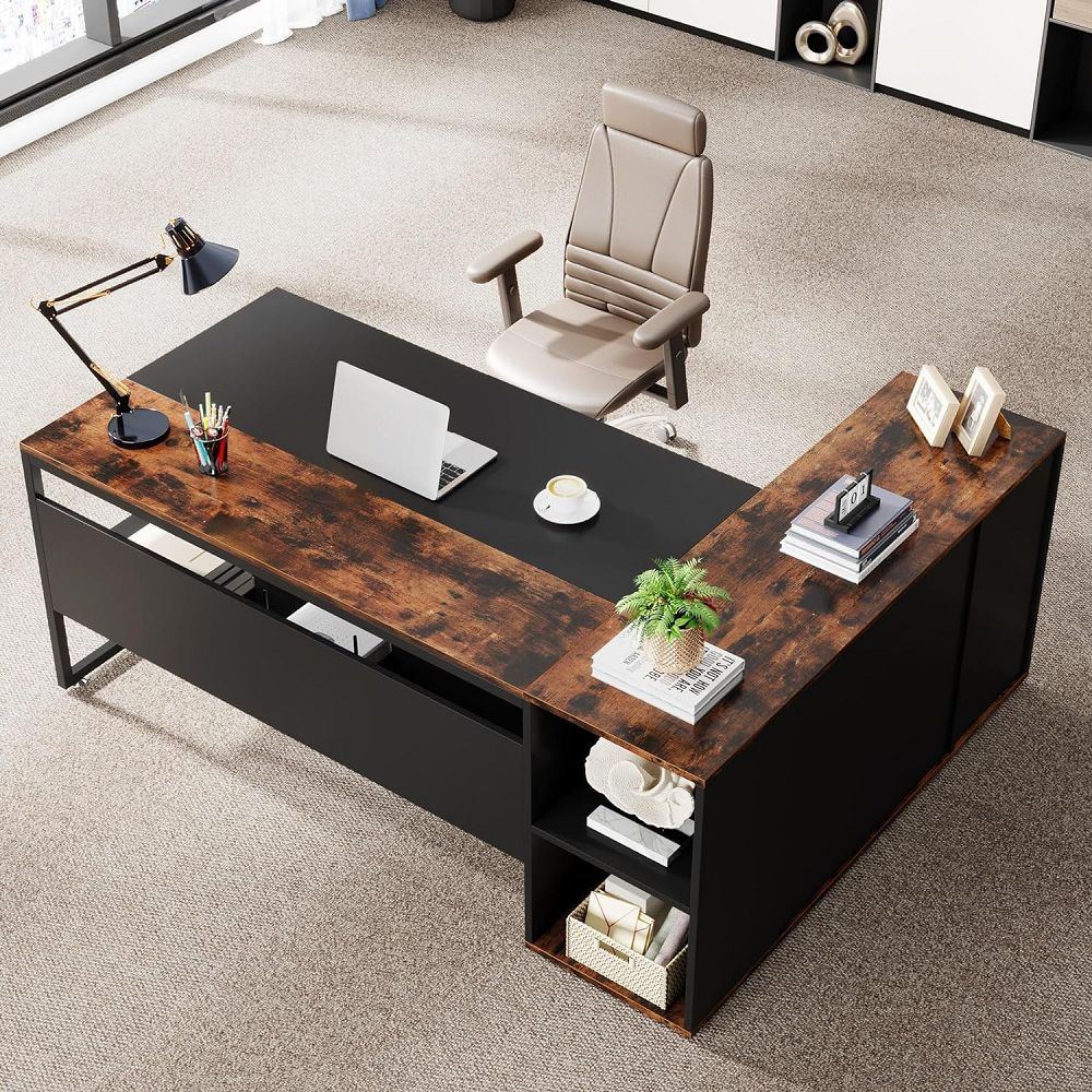 Wooden L Shape Chief Director Table For Office