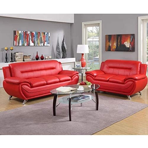 Red Leather Sofa Set