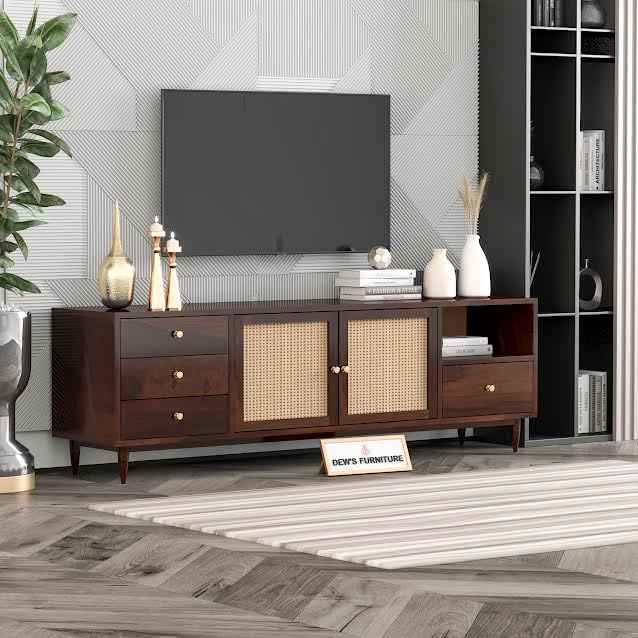 Solid Wood Free Standing Wooden TV Unit Cabinet