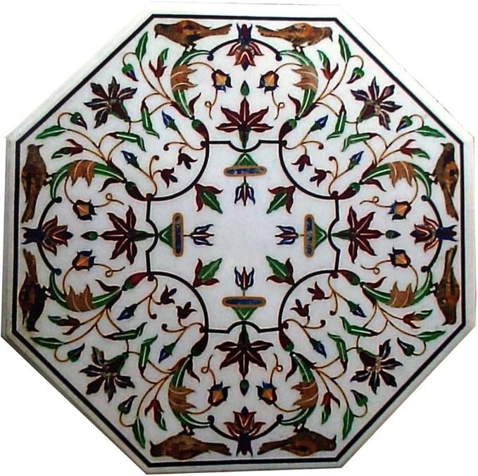 Luxury Handcrafted Marble Inlaid Coffee Table, Pietra Dura Design for Timeless Living Spaces