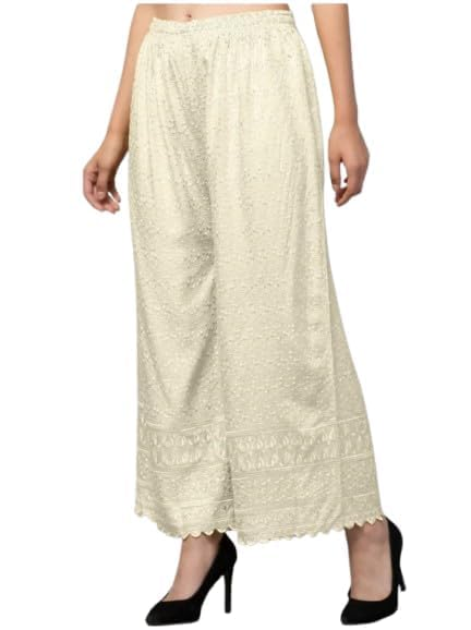 Lucknow Chikan Light Embroidered Cotton Palazzo Pant - Available In Multiple Colours