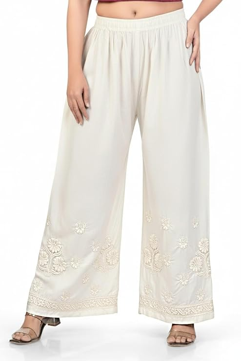 Cotton Khadi Palazzo With Lace - Off White
