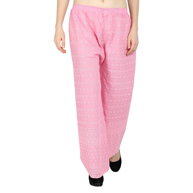 Cotton Khadi Palazzo With Lace - Pink Colour
