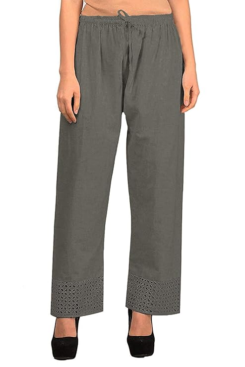 Cotton Khadi Palazzo With Lace Grey Colour